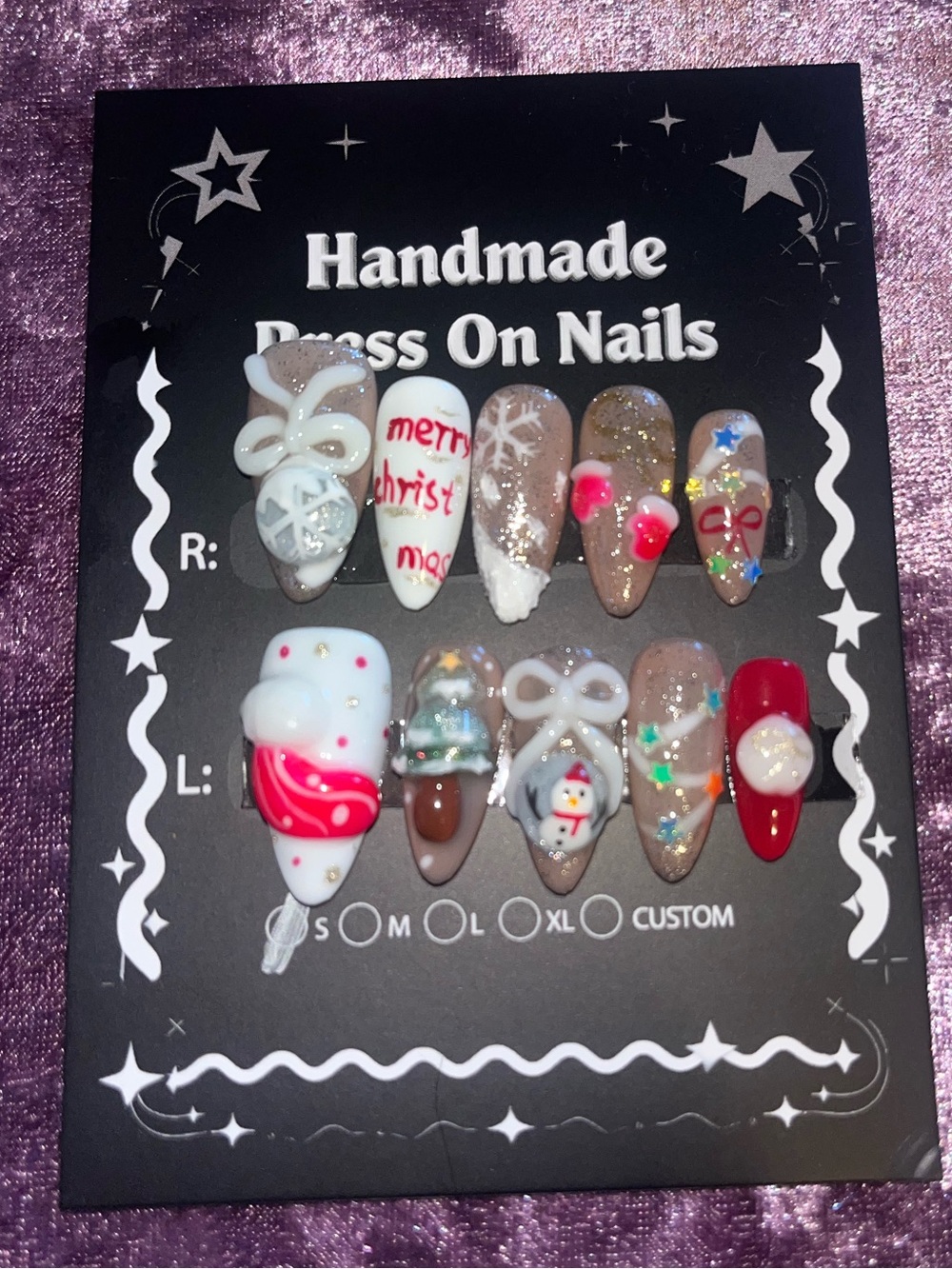 Handmade Christmas Press-On Nails - Red, White & Brown